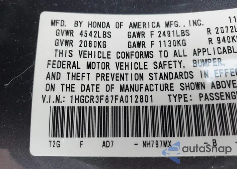 2015 Honda Accord Ex-L V-6 z USA, uszkodzony, nr VIN 1HGCR3F87FA012801